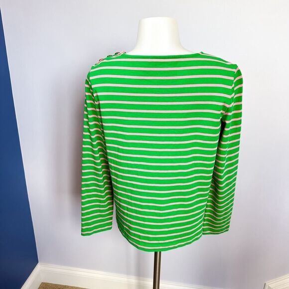 TORY BURCH Green Pink Gold Diver Striped Long Sleeve Top Size M - Picture 6 of 7